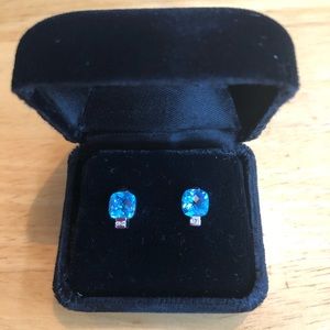 Blue topaz & diamond stud earrings set in 14k w/g